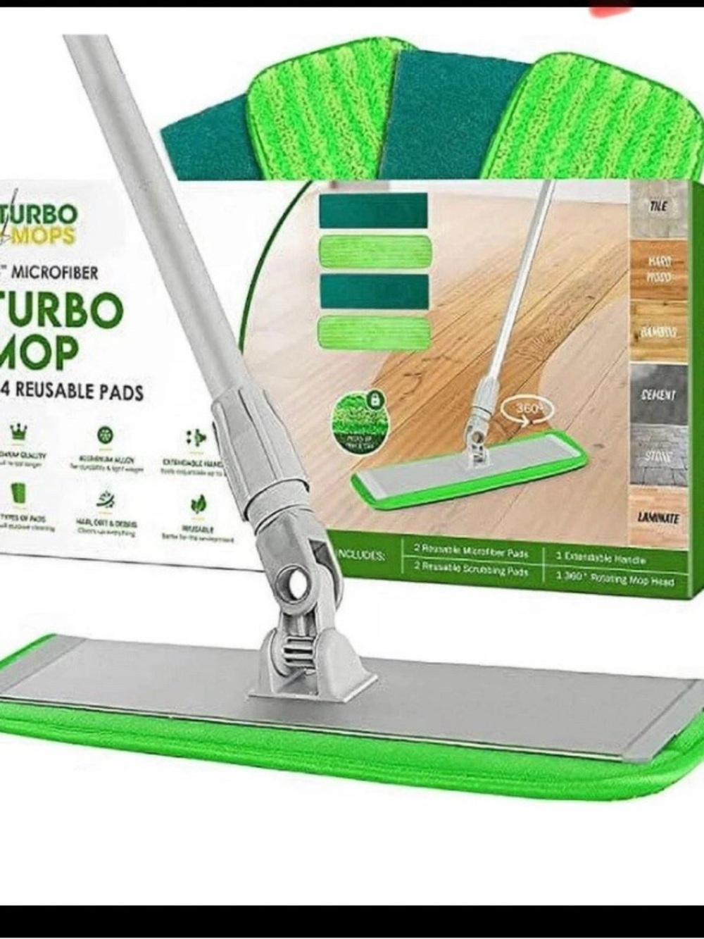 Turbo Mop Microfiber Mop for Floor cleaning- Tile & Wood Floor 4 Reusable Pads